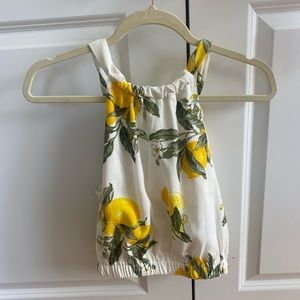 Moon River In the Grove White Lemon Print Crop Top
